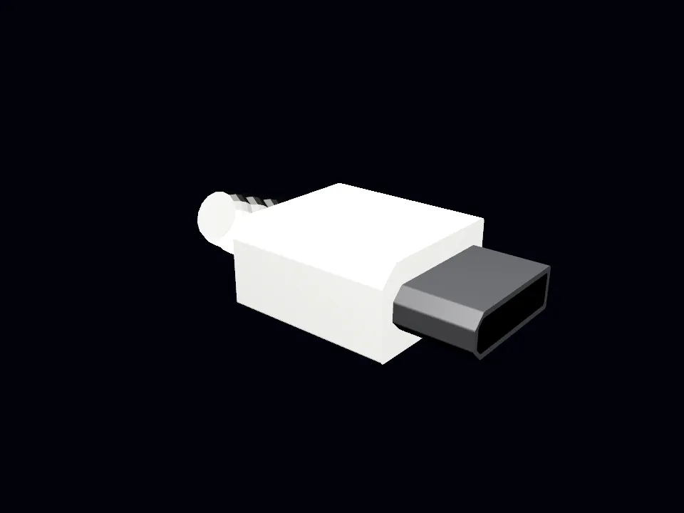 The Wii AV Multi Out plug: a white body with a dark rectangular connector.